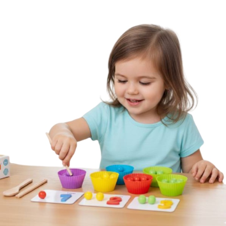 Монтесори комплект за учене по аритметика, тактилно броене с цветни перли, развива фината моторика, разпознаването на числа и основната аритметика, лесен за почистване - MONTEMATH JOJOY