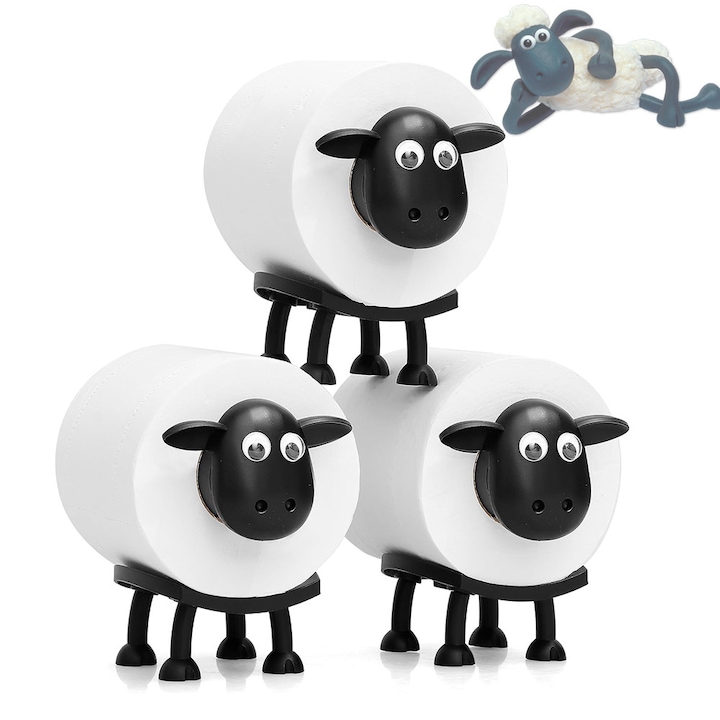 Комплект от 3 държача за тоалетна хартия за тоалетна във формата на сладки животни, Bedee, перфектен за декорация на баня, комплект забавни държачи за тоалетна хартия с 3D принт, държач за тоалетна хартия с черна овца, черен