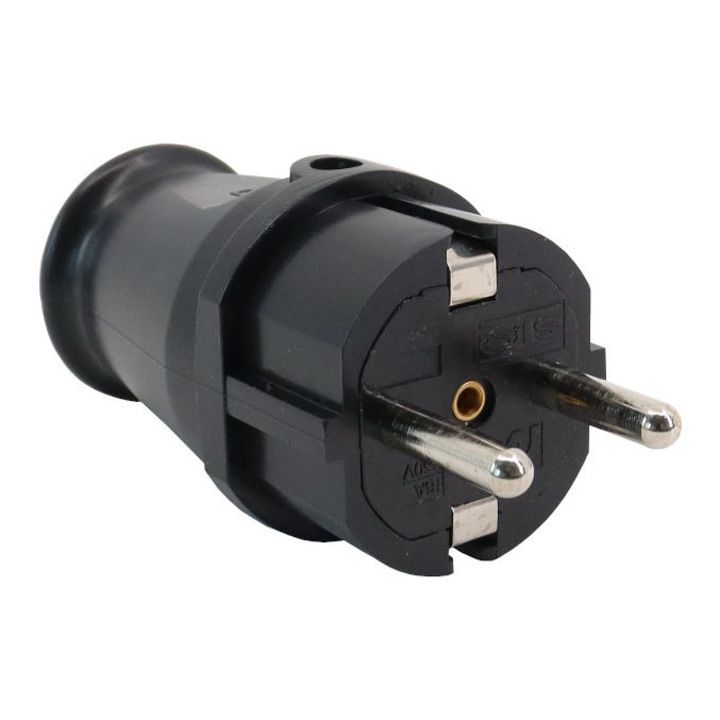 Stecher cauciuc, montaj pe fir, 16A, pentru exterior, IP44, negru, Mentavill