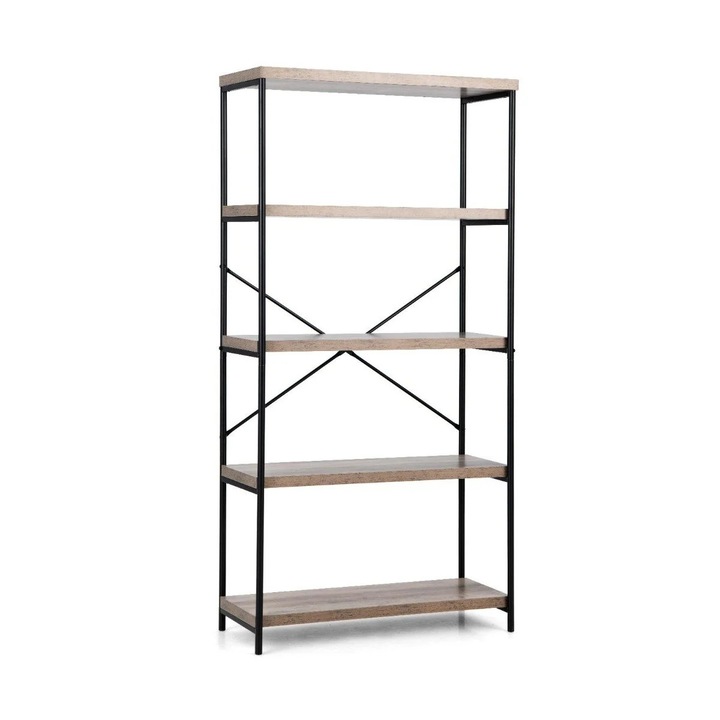 Northix irodai polc, 5 szintes, fém, szürke, 79x93x95cm