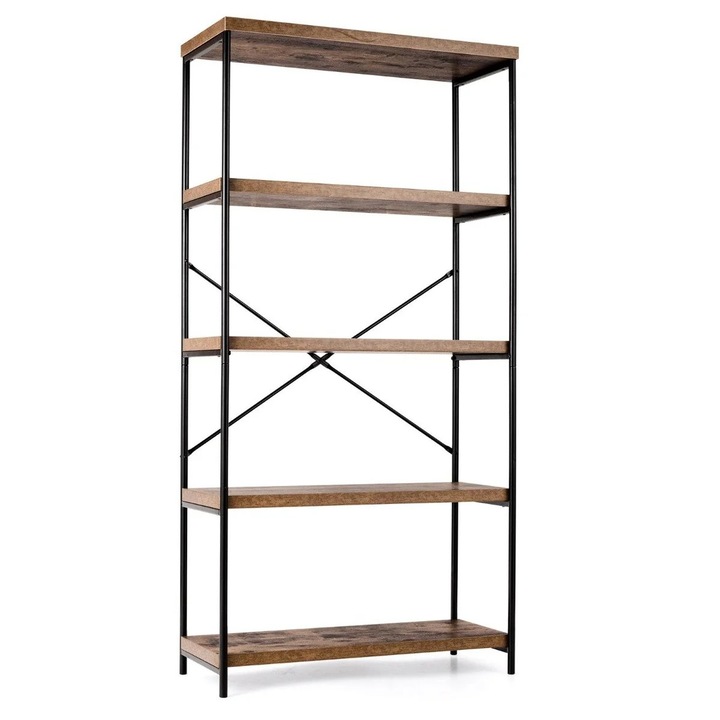 Northio 5 szintes fém polc, ipari design, barna, 79x35x159,5cm