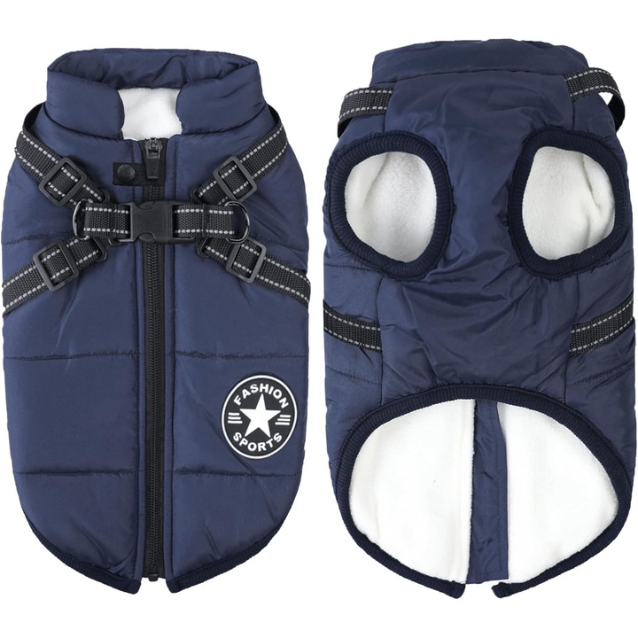 Зимно яке за кучета, водоустойчиво, с предпазен колан, синьо, S