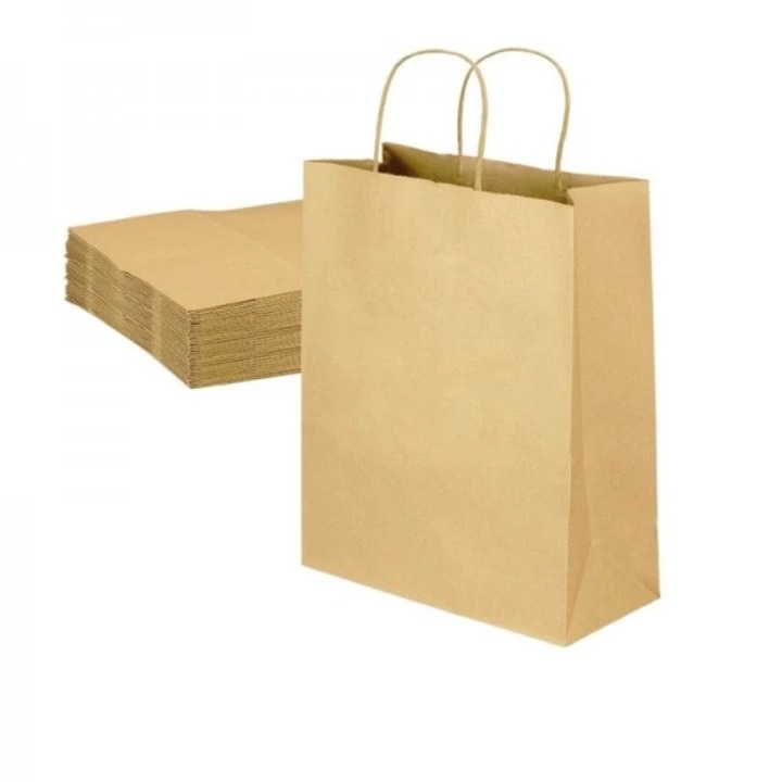 Punga hartie, natur, cu maner sfoara - 20x9x25cm - 100 buc