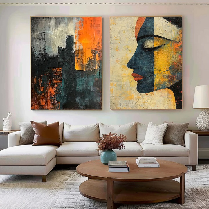 Set 2 Tablouri Abstracte - Doua Lumi - 50 x 70 cm x 2, Tablouri Abstracte Premium, Decor pentru Living, Dormitor sau Hol, Cadou Inspirat, Tablou Modern, Sasiu lemn, Vizio Tablouri Canvas®