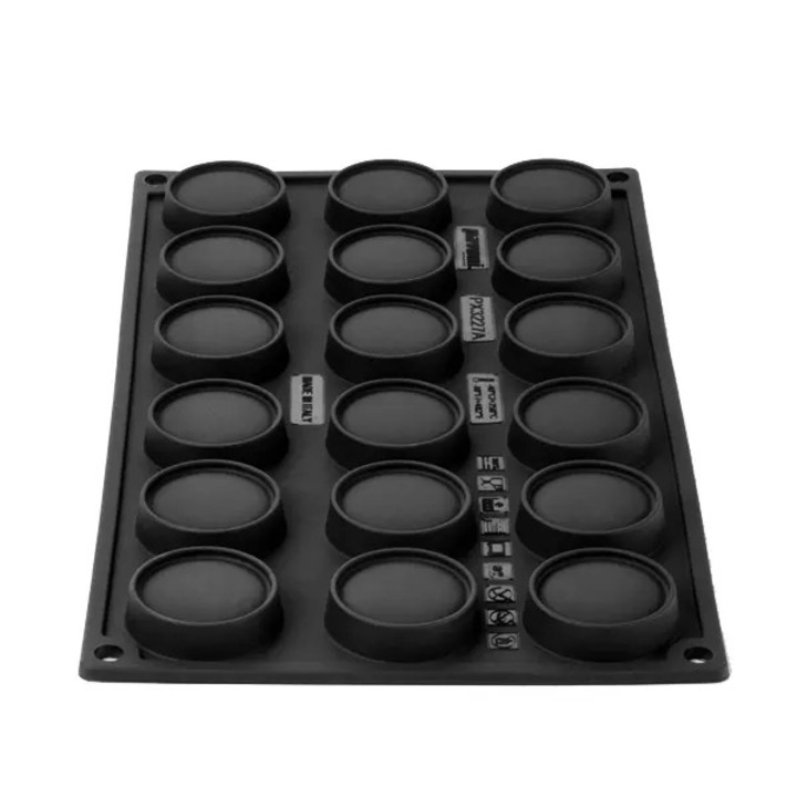 Forma din silicon 3D pentru monoportii, Mini Macarons, 18+18 cavitati, 300x175mm, Ø 40×25 h, 30 ml