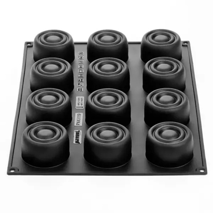 Forma din silicon 3D pentru monoportii, Aura by Maison Pierre Hermé, 12 cavitati, 400x300mm, Ø 70×40 h, 140 ml