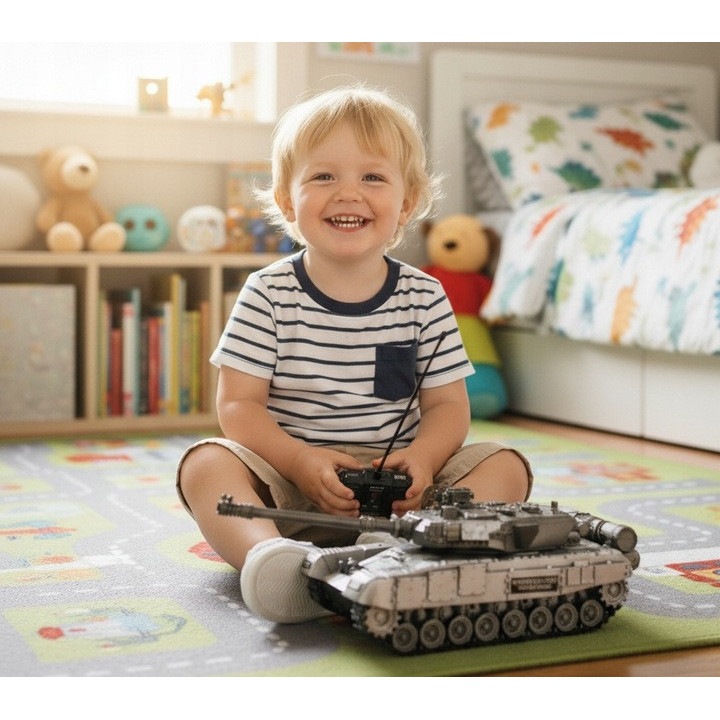 Tanc militar telecomandat verde 31 cm cu lumini si sunete – jucarie pentru copii