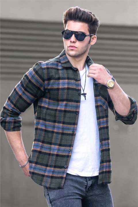 Мъжки ризи, Памук, Madmext, 288951, Зелен, L