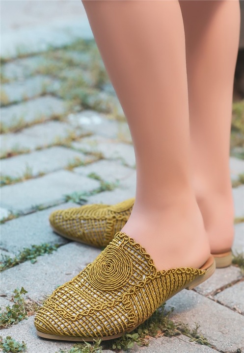 Női papucs, Textil, Base, 366870, Mustár, 36