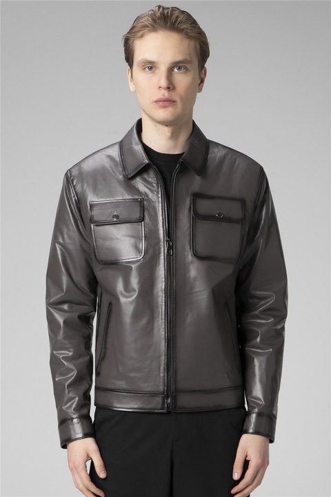 Geaca bărbați, Piele naturală, Jacket Club, 358189, Gri, XL