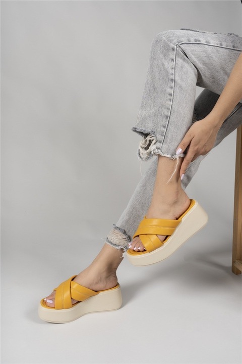 Női papucs, Ökológiai bőr, Riccon, 332782, Mustár, 39