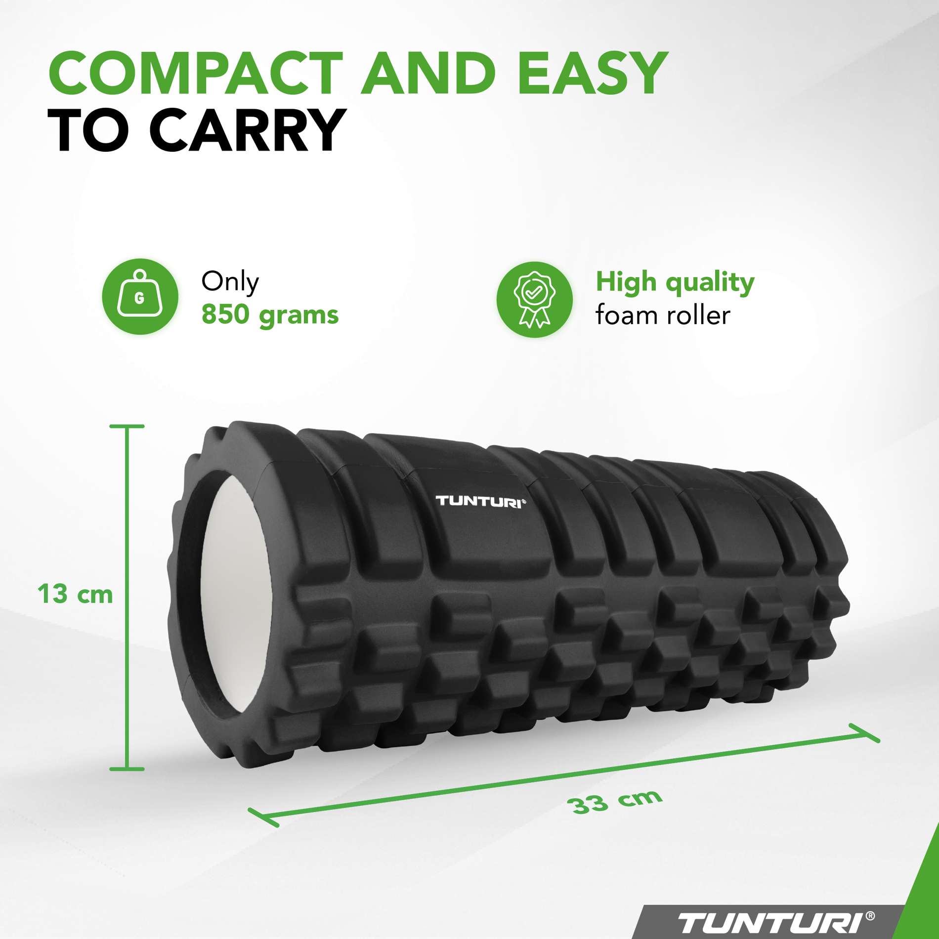 Rola masaj Tunturi Yoga Grid Foam Roller, negru, 33cm, spumă EVA