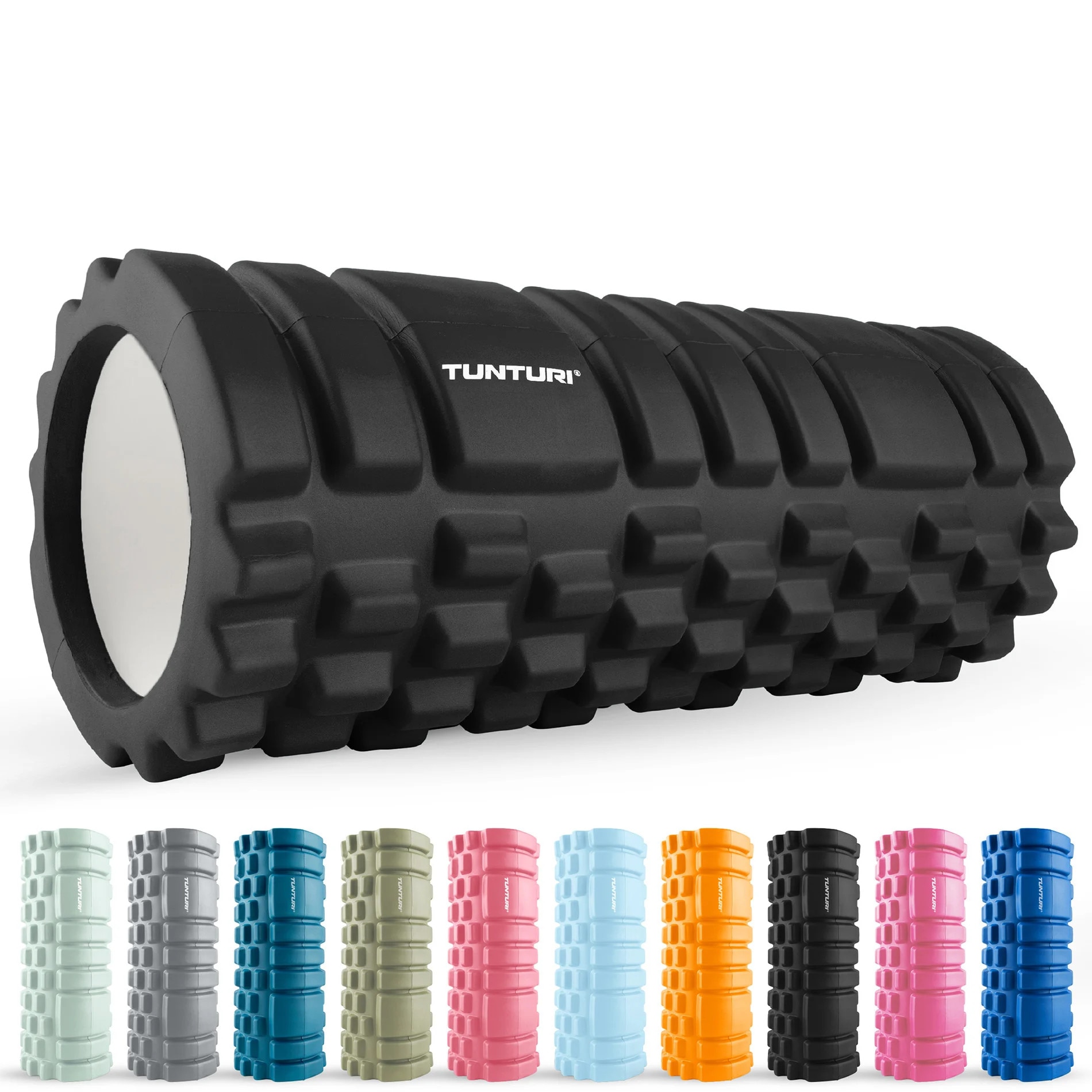 Rola masaj Tunturi Yoga Grid Foam Roller, negru, 33cm, spumă EVA
