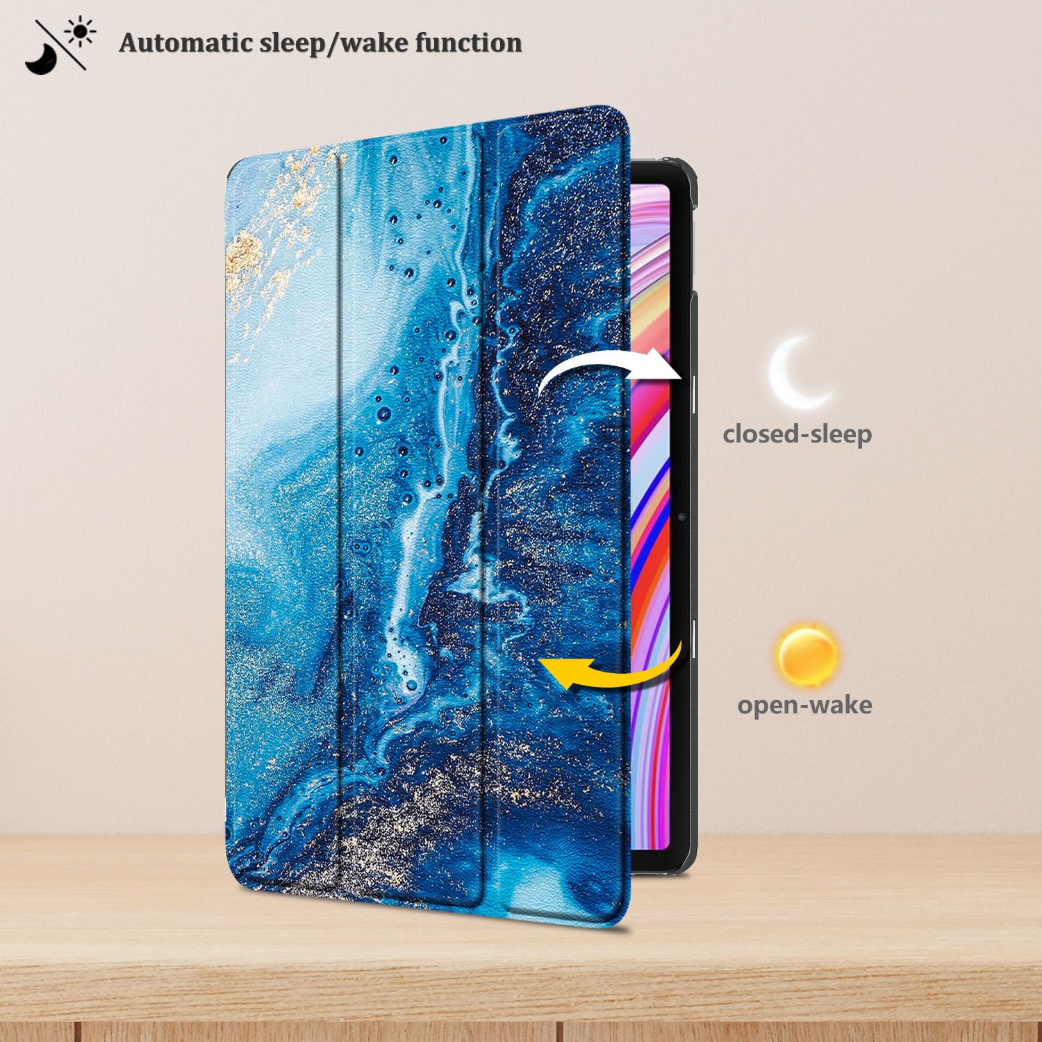 Husa tableta, pentru Xiaomi Redmi Pad Pro 12.1 Inch 2024, auto functie sleep/wake tip stand, Valurile