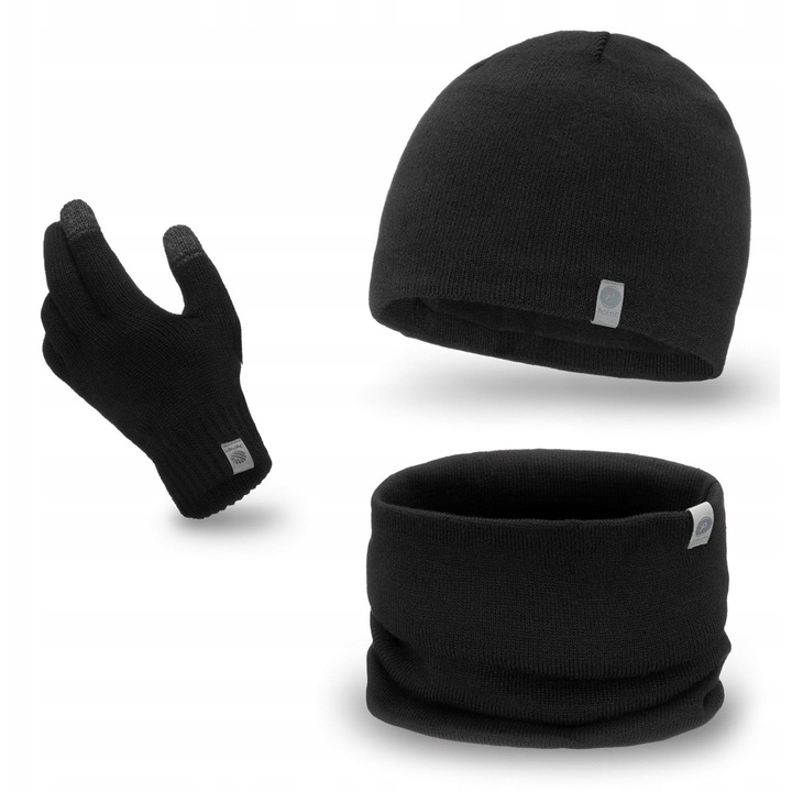 Férfi téli szett, Pamami, polár sapka, nyakmelegítő, kesztyű, fekete, 3 részes, 100% akril