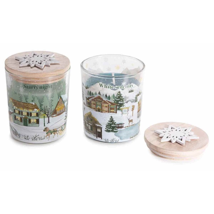 Комплект 2 ароматизирани свещи Коледа Decorer, диаметър 7 см x височина 8.5 см, многоцветни