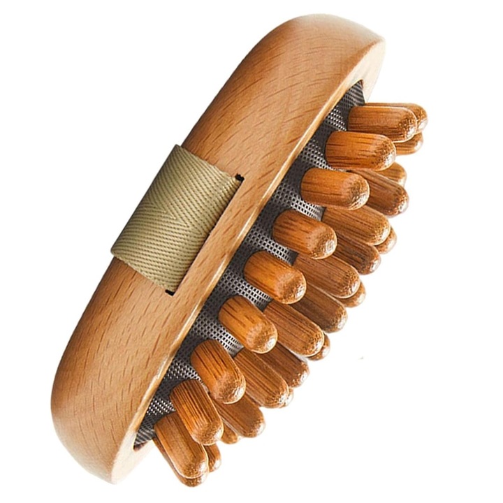 Масажор от буково дърво, Leccik, 11x8.3x2.2 см, за мускулна релаксация и премахване на целулит, дърво