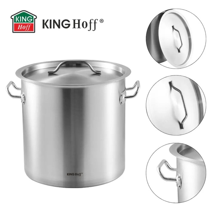 Oala cu capac din otel inoxidabil, capacitate 71 litri, 45 cm, Kinghoff