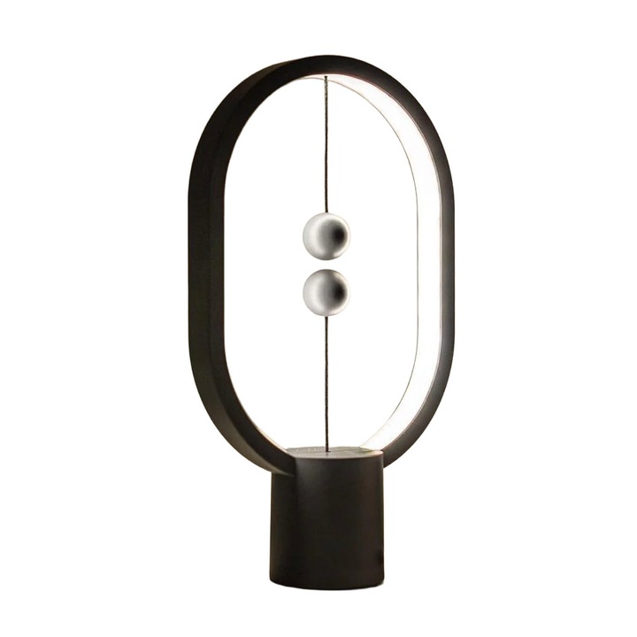 Lampa LED cu levitatie magnetica Allocacoc, Mini Ellipse Heng, aprindere prin magnet, incarcare prin USB-C, lumina calda 2700K, 95 lm, design minimalist, pentru interior, gri inchis