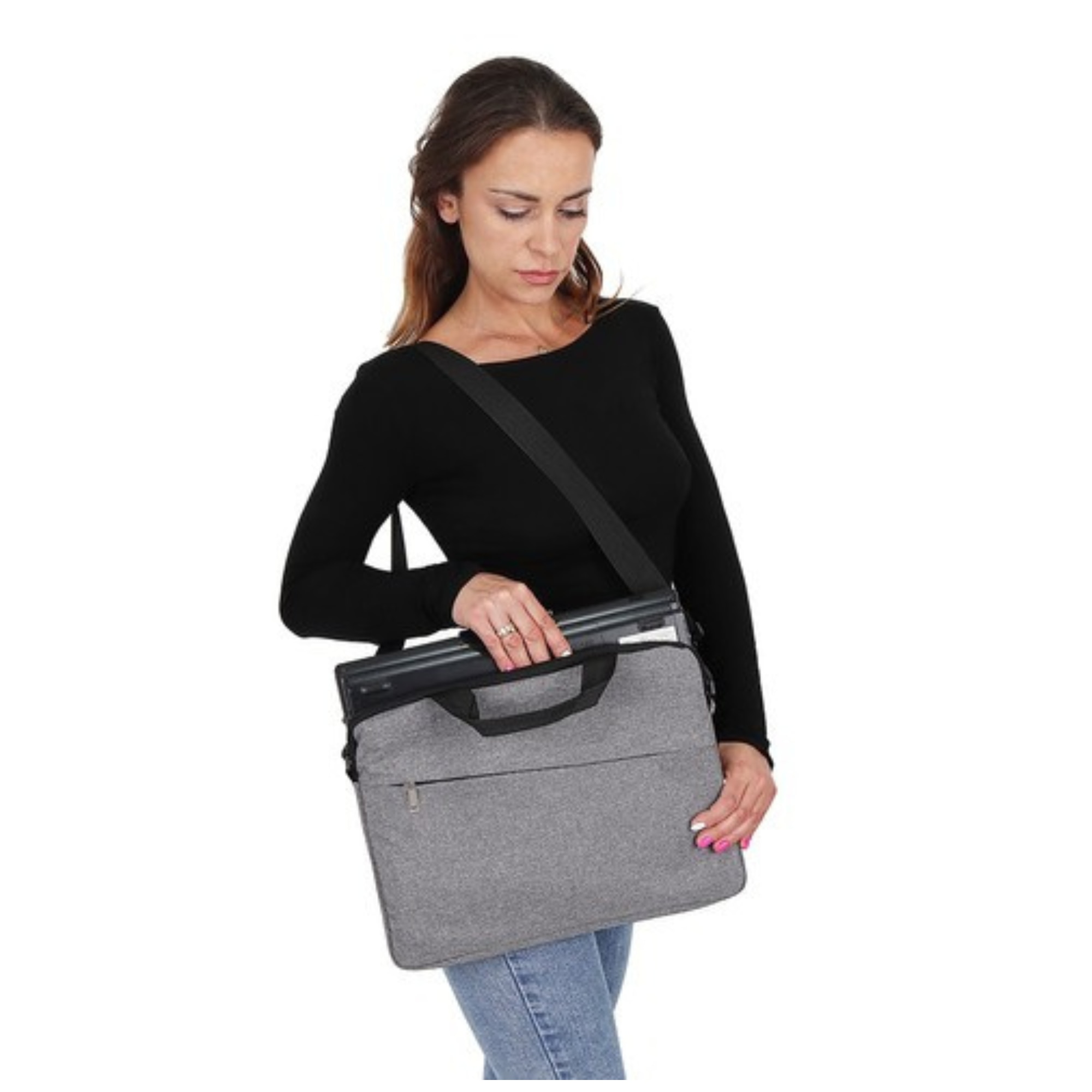 Geanta Universala VarioShop®, pentru Laptop 12-14 inch, Protectie Interna, Compartiment Principal si Curea de Umar Detasabila, Compatibila laptop Apple MacBook, Asus, Acer, Dell, Huawei, 41 x 30 cm, Gri