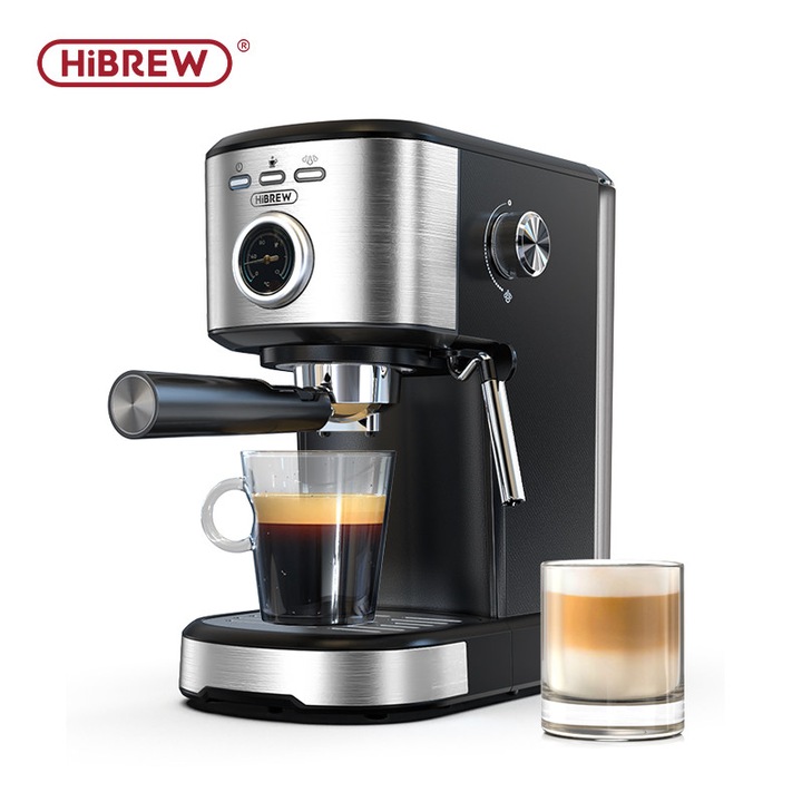 Espressor semi-automat HiBREW H5A, Temperatura vizuala, 1100 W, 15 bari, 1.2 l, negru/argintiu