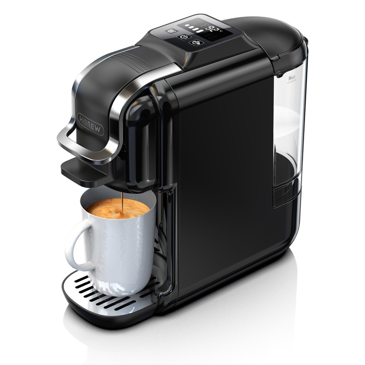 Espressor cu capsule 5in1 HiBREW H2C, Espresso multiplu cald/rece, 20 bar, 1450W, 600ml, LAVAZZA, Compatibil cu capsule Nespresso, Dolce Gusto, PUDERE DE CAFEA, plicurile ESE si cafea macinata, Negru