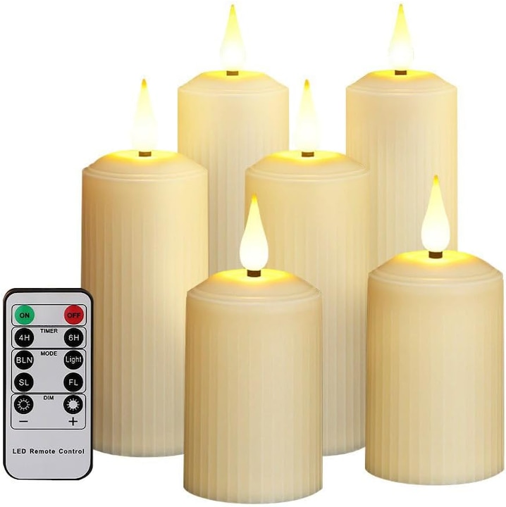 Set 6 Lumanari LED Reincarcabile cu Telecomanda, Lumina Calda, Rezistente la Apa, USB Type-C, Temporizator 4/6 ore, Efect de flacara reala, Intensitate reglabila, Decor Interior Exterior, Pentru eveniment, nunta, petrecere, hotel, aniversare