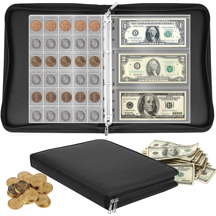 Албум за монети, bedee, 26x34.5x4.5см, черен, водоустойчив и огнеупорен, 24 страници