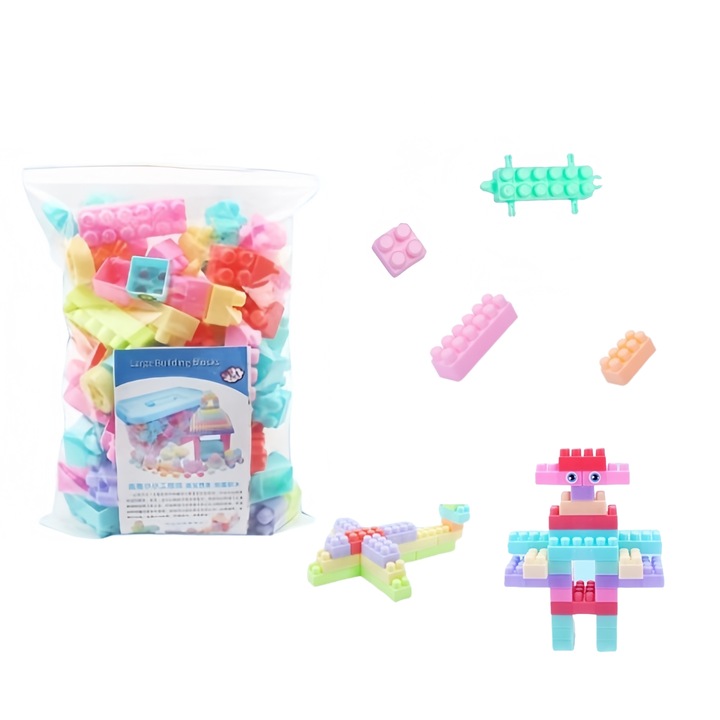 Set 128 piese blocuri constructie, multicolor, 2x4cm