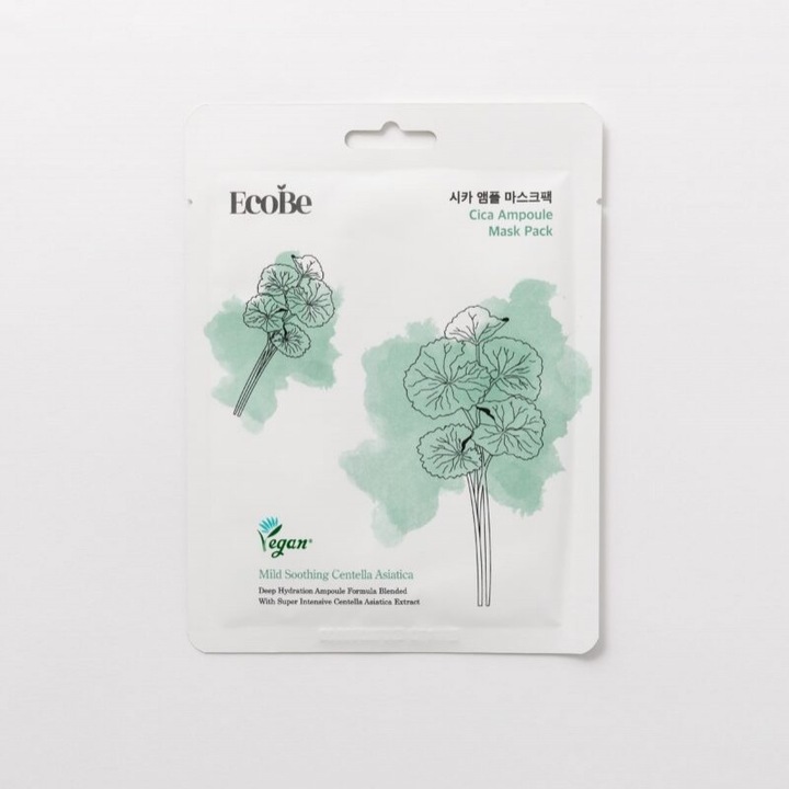 EcoBe Masca Cica Coreeana cu Centella Asiatica - Reparare si Calmarea Tenului Sensibil, Efect Anti-Iritatie