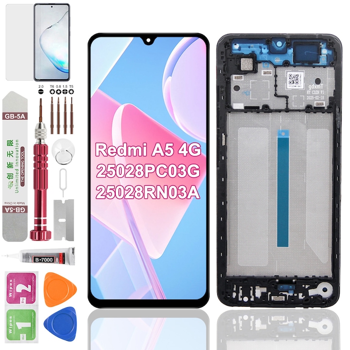 Ecran LCD tactil pentru Xiaomi Redmi A5 4G, negru, cu rama, testat de inalta calitate