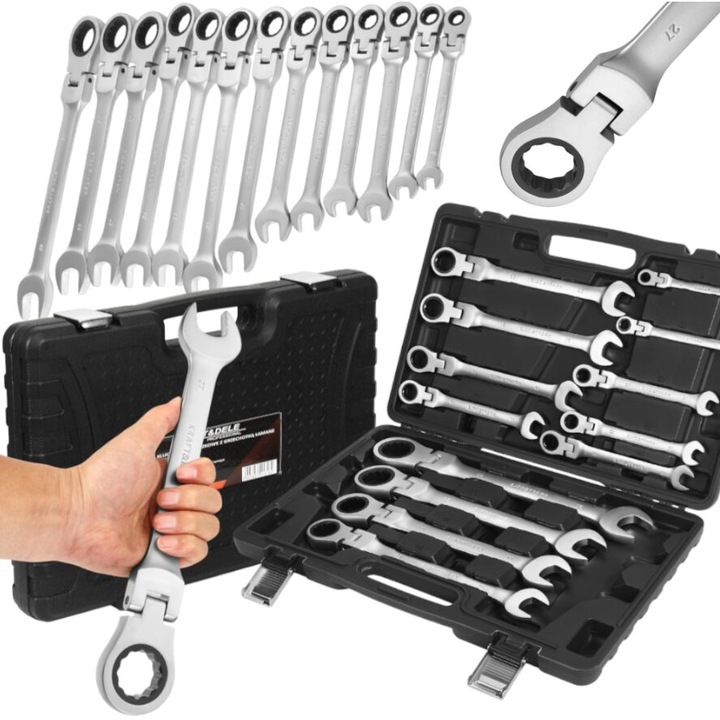 Trusa chei combinate fixe cu clichet, balama, 8-32 mm, 13 bucati, Kraft