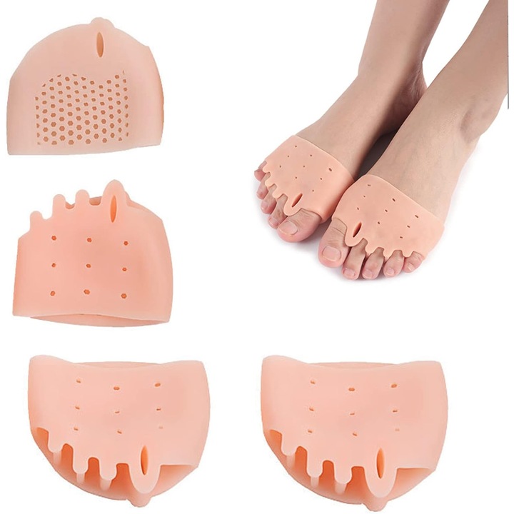 Set 6 corectoare de pozitie pentru degetele de la picioare, LRTM, silicon moale, marime universala, nude, 9x7cm