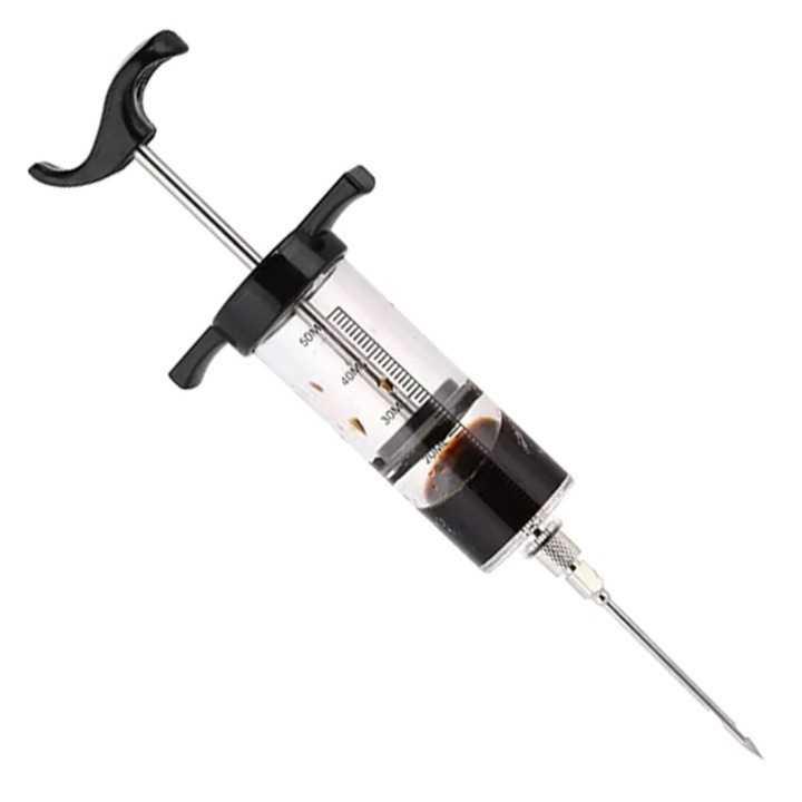 VarioShop húspácoló fecskendő, 30 ml, rozsdamentes acél, műanyag, 14 cm, fekete
