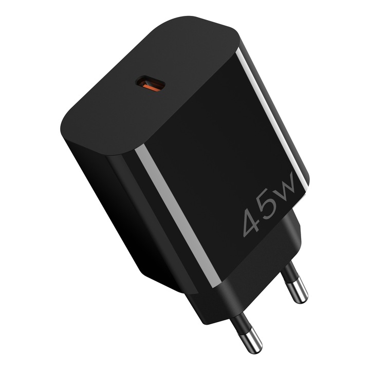 Încărcător rețea 45W Voltres USB-C, încărcare rapidă, negru