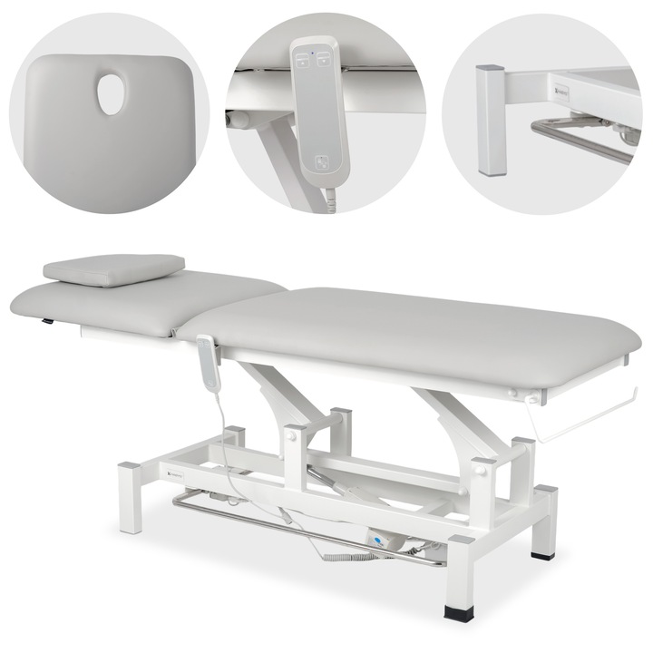 Pat de masaj electric Masa de masaj profesionala Fortis 2,182x68cm, inaltime reglabila 49-86cm, telecomanda, gri, greutate maxima 200kg