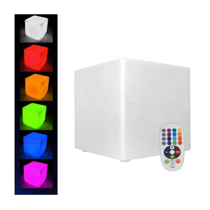 Négyzet alakú LED szék, energiatakarékos, 16 színmód, távirányító, fehér