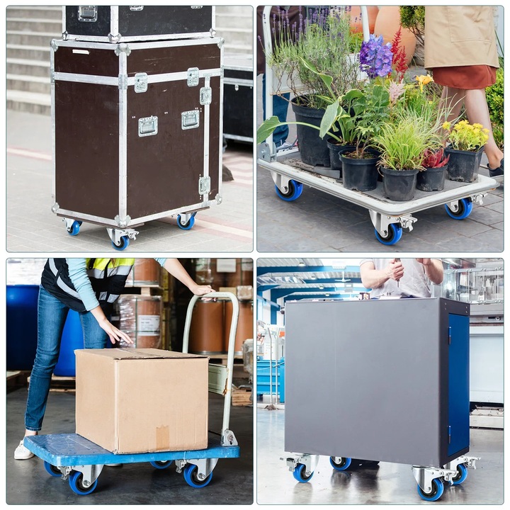 Rotile pivotante robuste cu frana, Roti de Transport, Roata mobilier din poliuretan, 150 kg, 170kg per roata, 4x100mm, 125mm