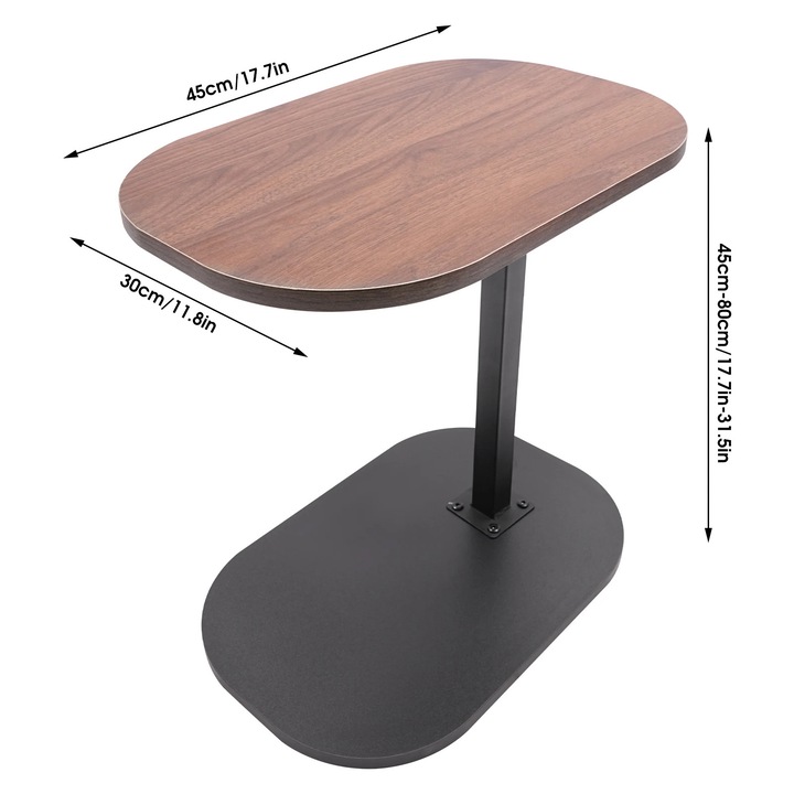 Masa laterala, inaltime reglabila 44.9-80cm, rotativ 360°, culoare nuc/negru, lemn