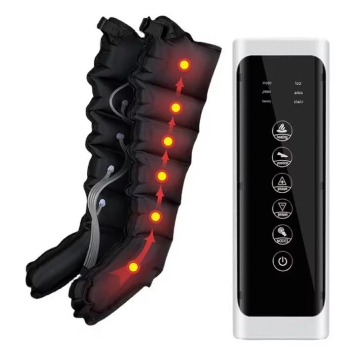 Aparat Masaj Presoterapie ORTOSAN®, Aparat Masaj Presoterapie Digital Cu Compresie Aer Inteligenta, Aparat Masaj Pentru Picioare Cu Drenaj Limfatic, Mansoane Cu 6 Camere Independente, Control Personalizat Al Presiunii, Relaxare Profunda, Negru