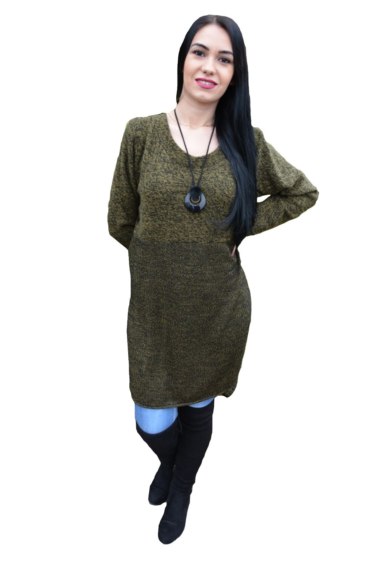 Rochie de zi cu croi modern, asimetric, masura mare,D&J Exclusive, Verde inchis