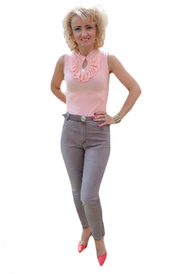 Pantaloni lungi cu talie medie cu curea , D&J Exclusive, Bej