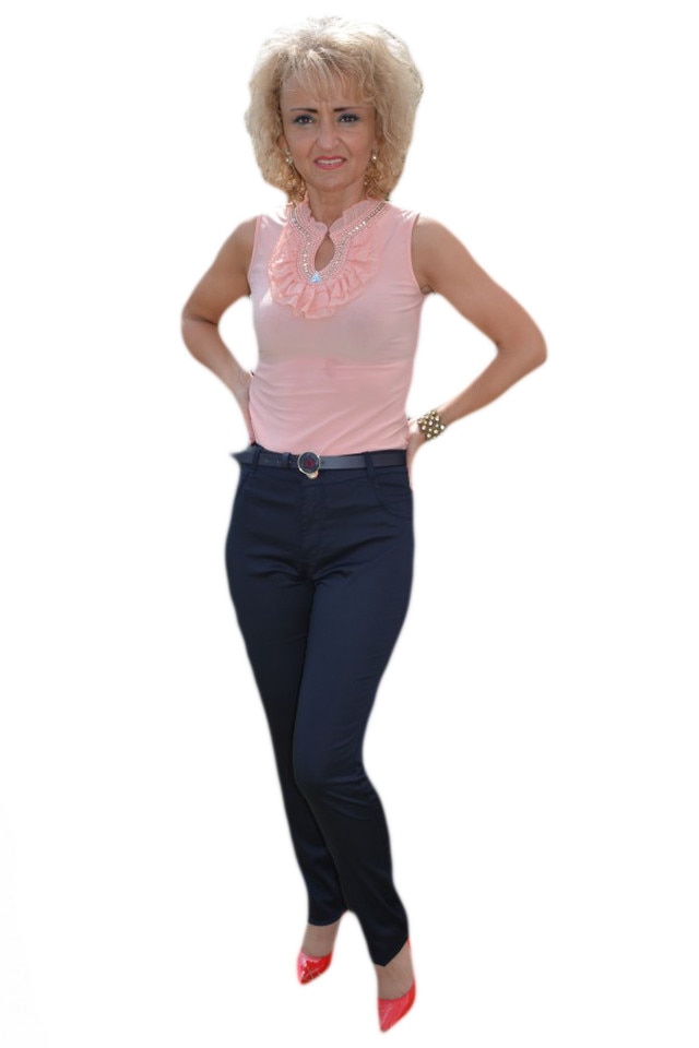 Pantaloni lungi din material subtire, D&J Exclusive, Albastru marin