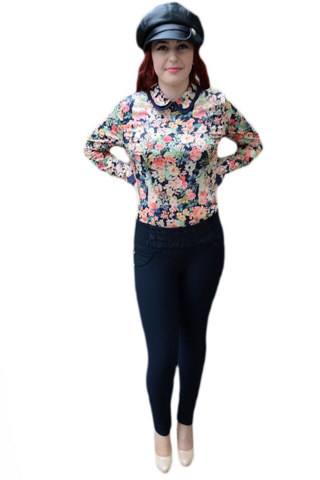 Pantaloni fashion cu strasuri aplicate , D&J Exclusive, Albastru marin