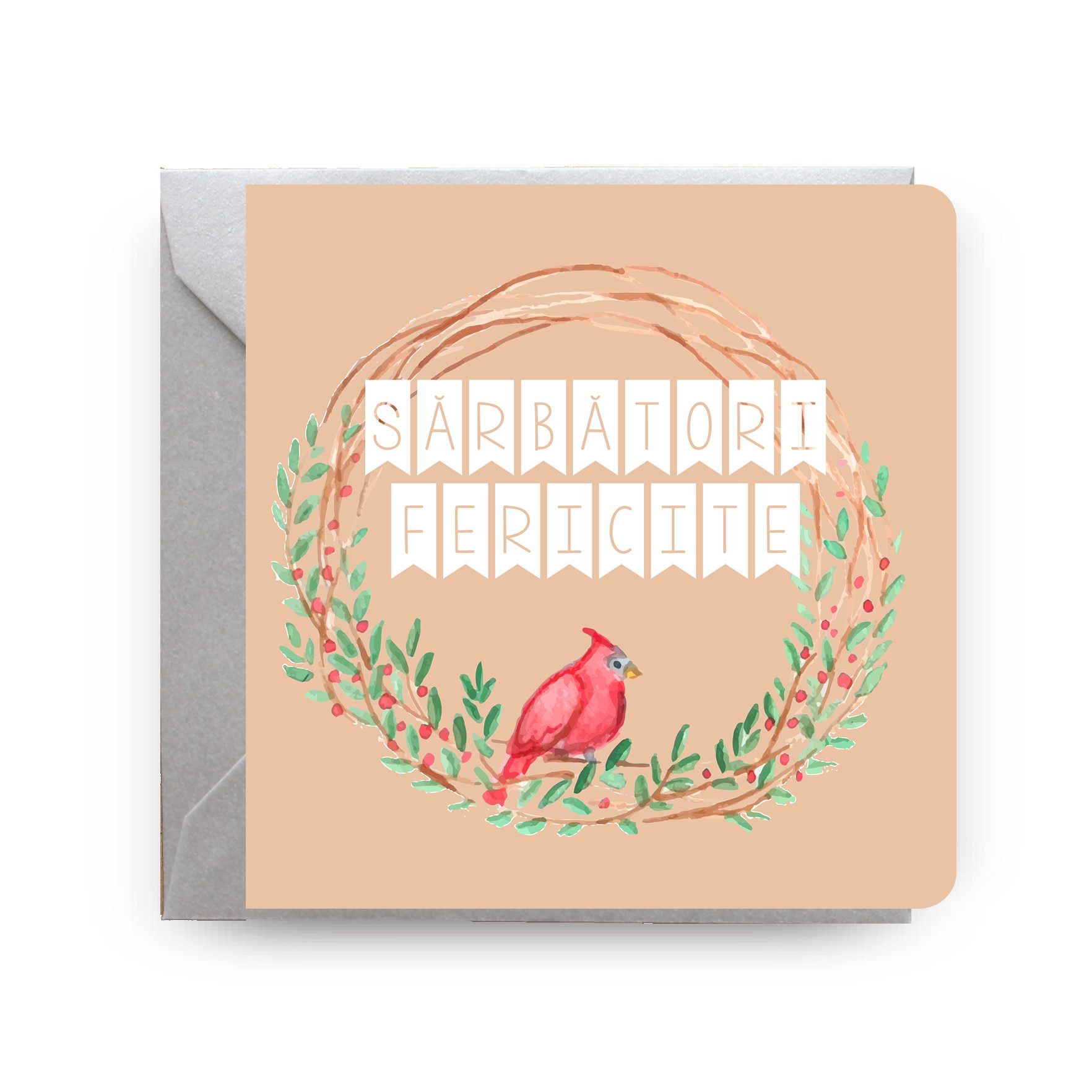 Felicitare de Craciun, Genette's Ideas, Sarbatori Fericite Coronita, 130x130 mm