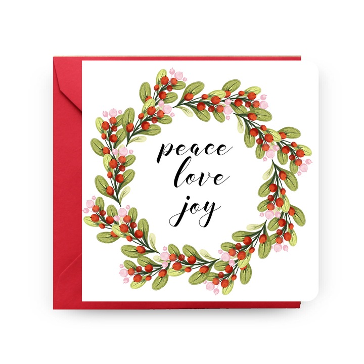 Felicitare de Craciun, Genette's Ideas, Peace, Love, Joy, 130x130 mm