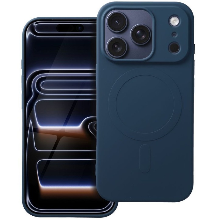 Daden MagCover szilikon tok, iPhone 17 Pro Max-hoz MagSafe-fel, kamera védelemmel, ütésálló, prémium minőség, kék