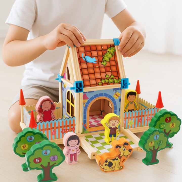 Set de construcție din lemn cu 268 piese, Kruzzel, multicolor, 38x28x7, 8cm