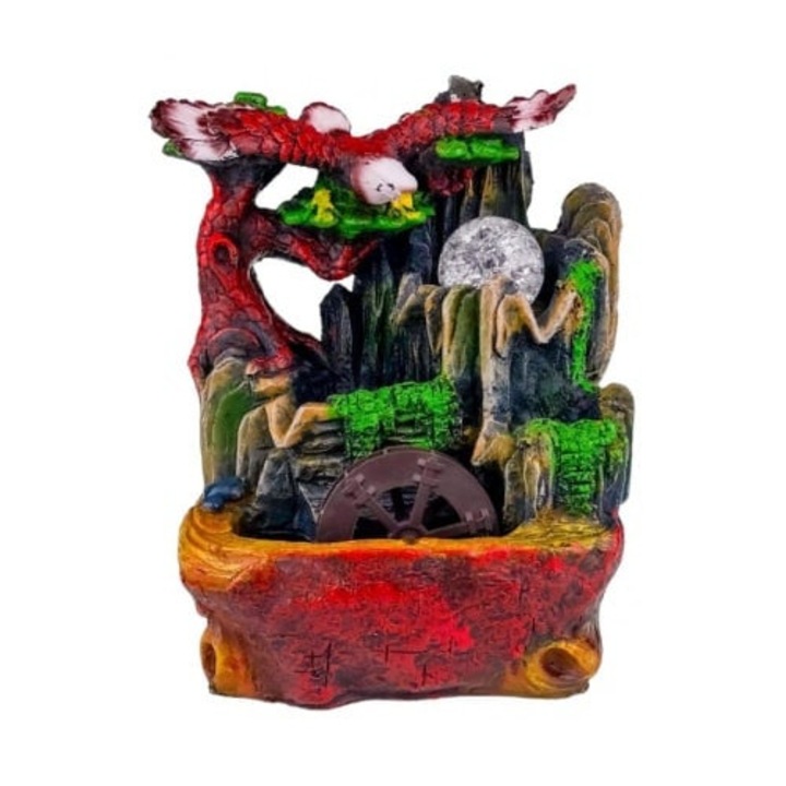 Електрически фонтан Eagle Village, от смола, със скали и орел, 20x25 см, Velve