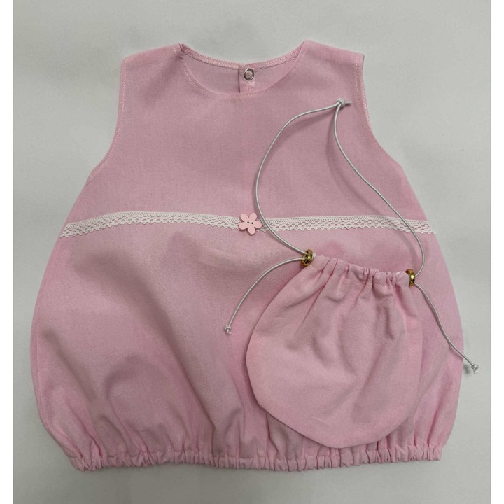 Rochie fetite roz, bumbac, 74-82 cm, cu gentuta set